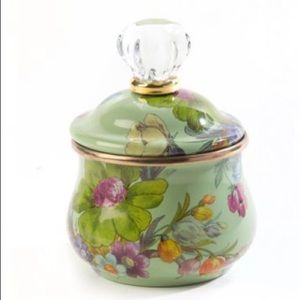 Mackenzie Childs Green Flower Market Lidded Sugar Bowl